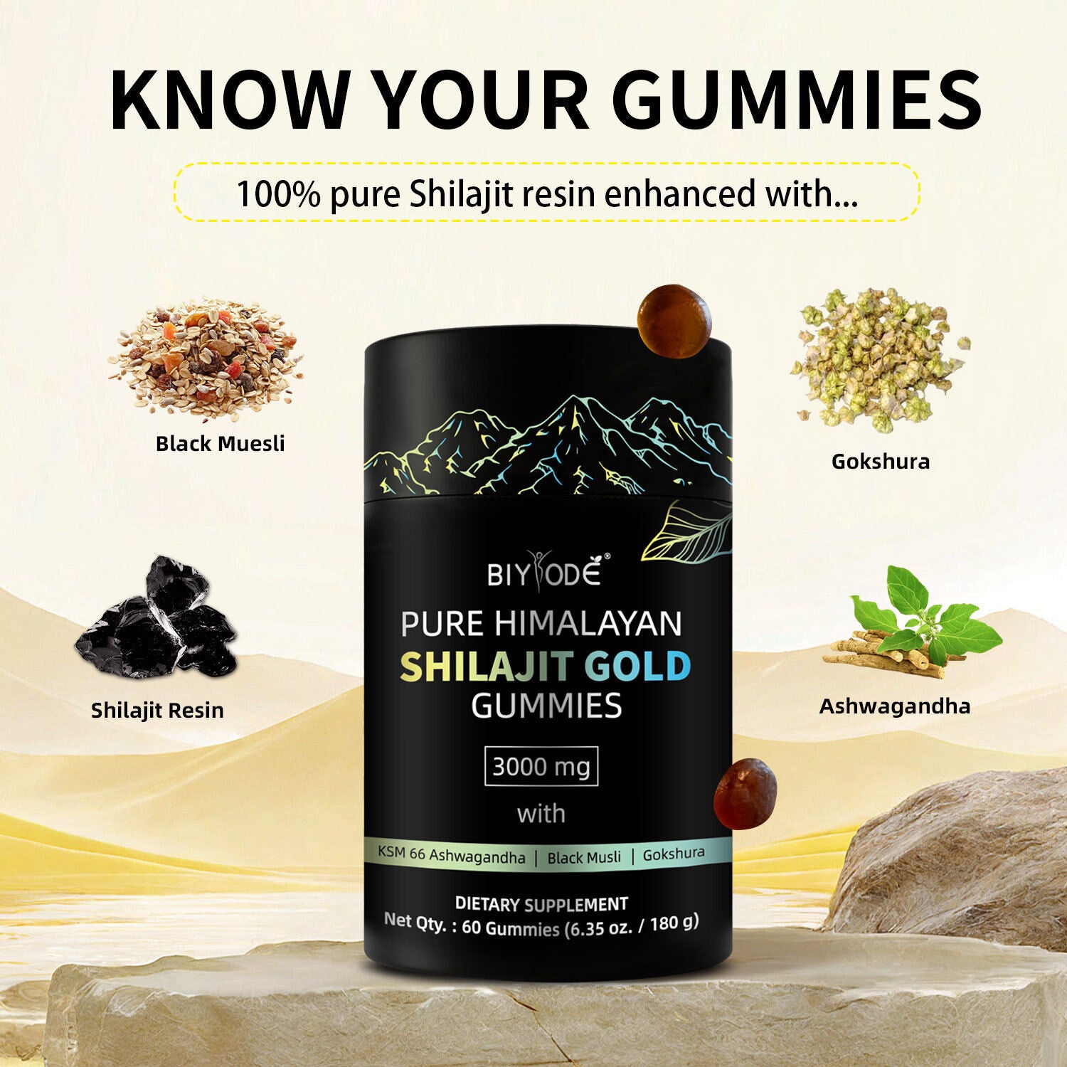 Be Bodywise Pure Himalayan Shilajit Gummies | With Ashwagandha, Gokshura & other