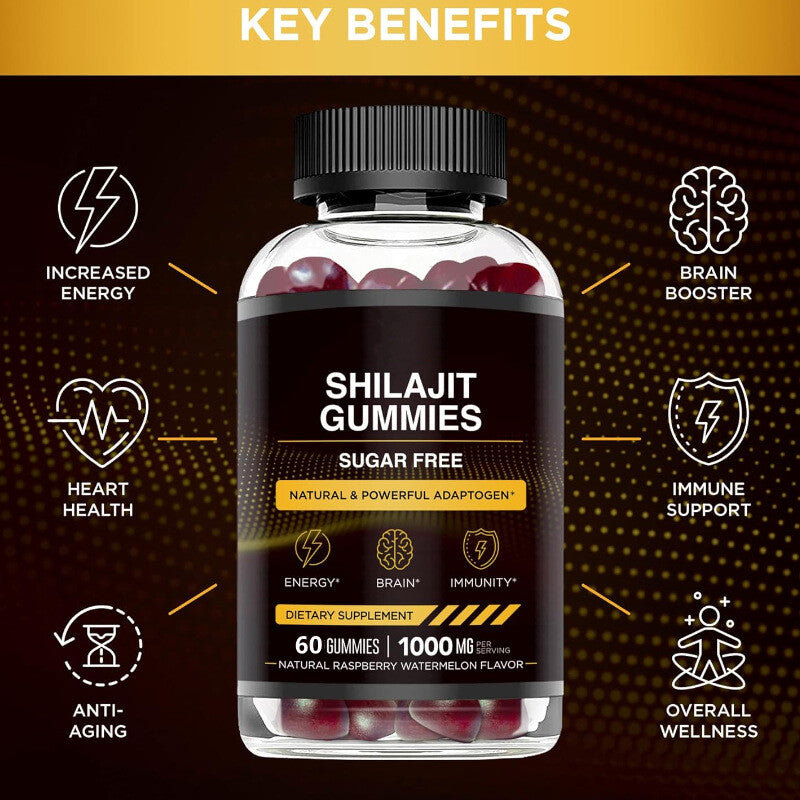 60 Gummies Pure Shilajit 1000mg Asphaltum Naturally Occurring Fulvic Acid NonGMO
