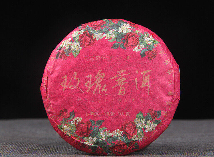 100g Pu-erh Ripe Tea Rose Ripe Tea Cake 普洱茶熟茶玫瑰花普熟茶饼三级普洱+玫瑰花陈香花香茶饼