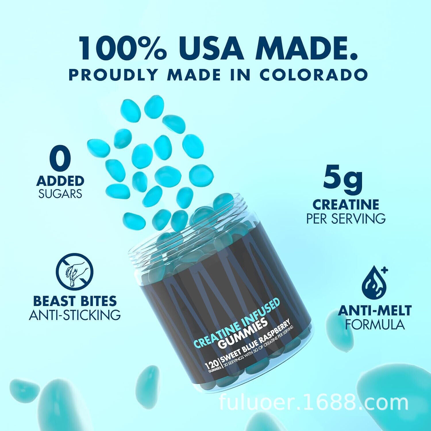 CREATINE INFUSED GUMMIES Beast Bites Supplements Sweet Blue Raspberry 150ct.