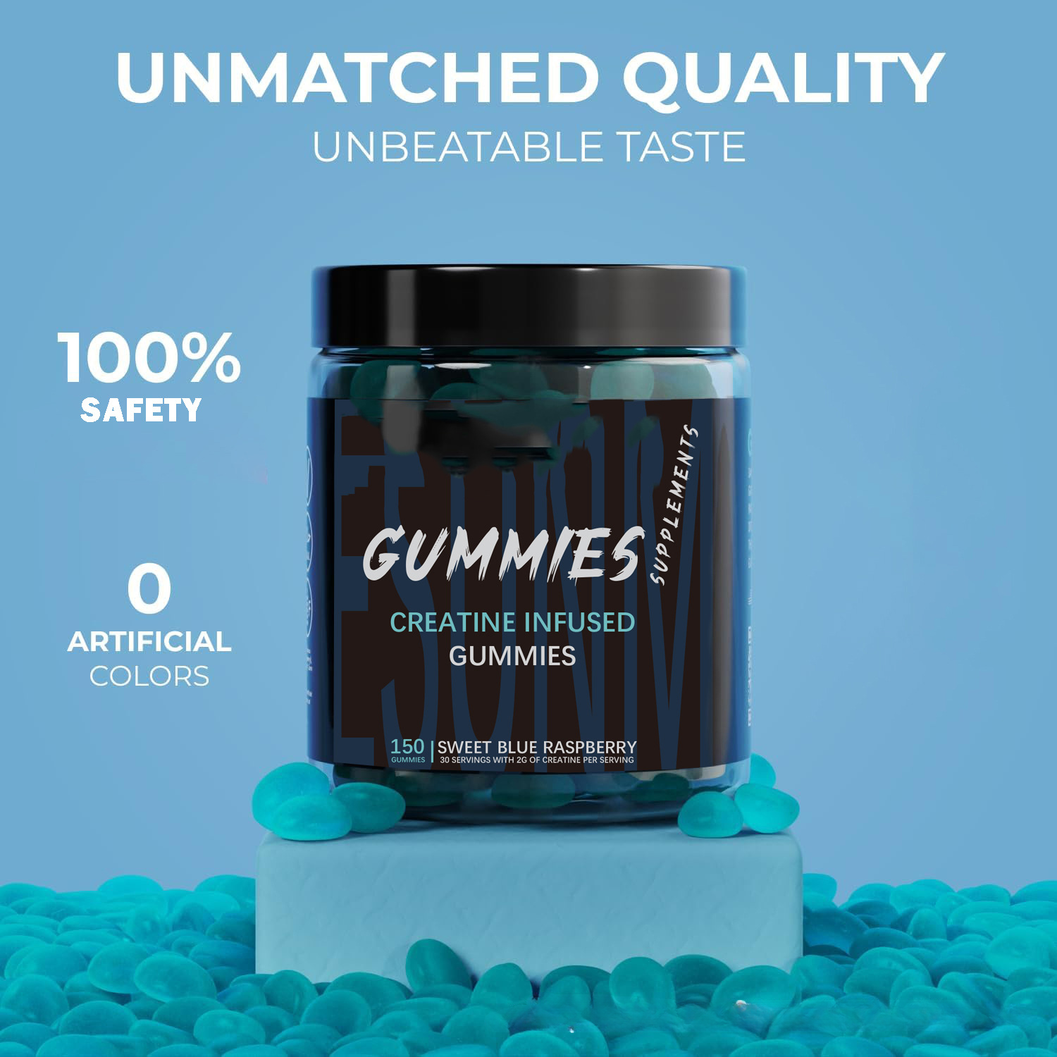 CREATINE INFUSED GUMMIES Beast Bites Supplements Sweet Blue Raspberry 150ct.