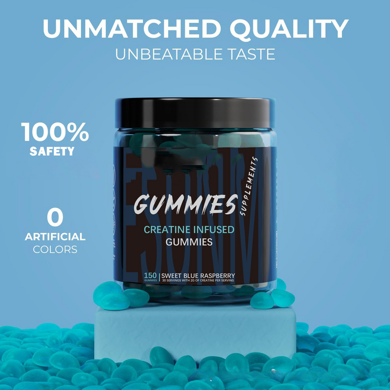 CREATINE INFUSED GUMMIES Beast Bites Supplements Sweet Blue Raspberry 150ct.