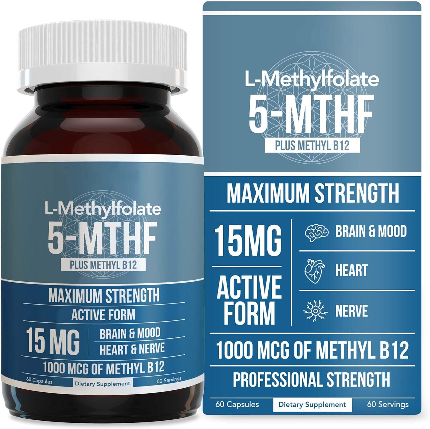 L-Methylfolate 5-MTHF Capsules - High-Potency Folate Supplement 60 Serving