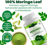 Organic Moringa Capsules 100% Pure 120 Caps, Natural Energy & Immunity Boost