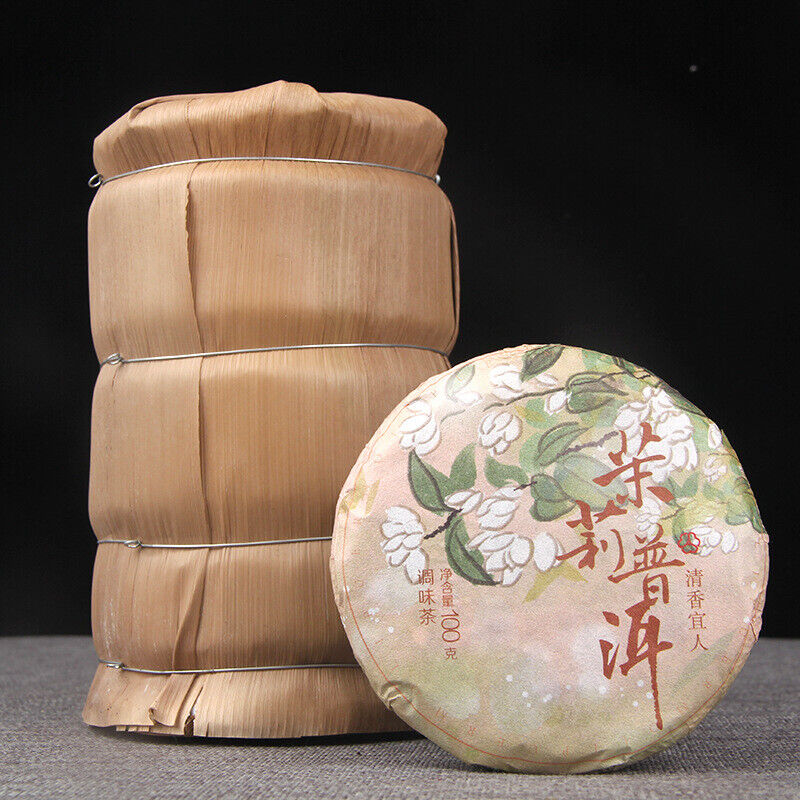 100g Pu'er Ripe Tea Jasmine Ripe Tea Cake 普洱熟茶茉莉花普熟茶饼三级普洱+茉莉 陈香花香小茶饼