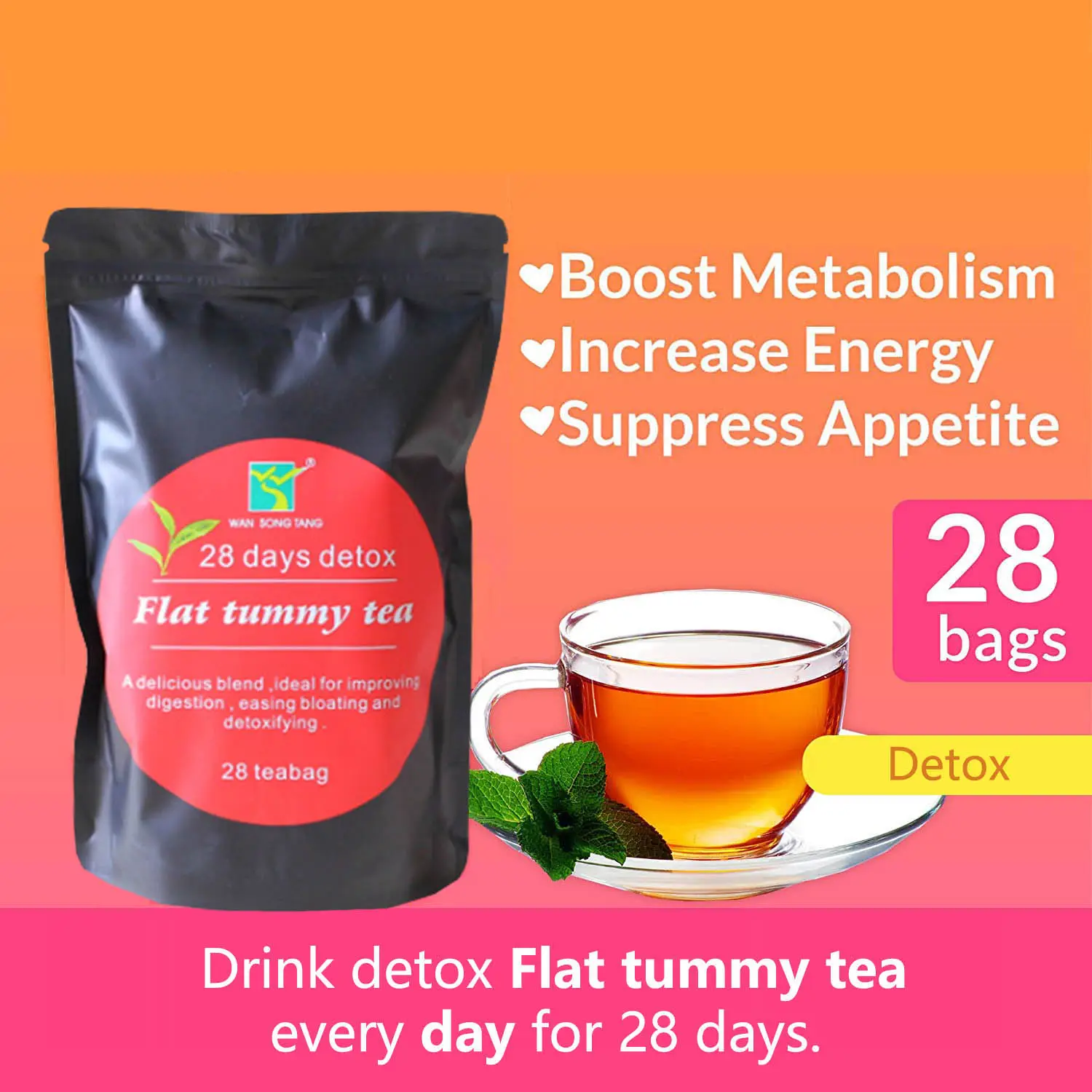 Private Label Best Weight Loss Products for Women's 28 Days Detox Flat Tummy Tea