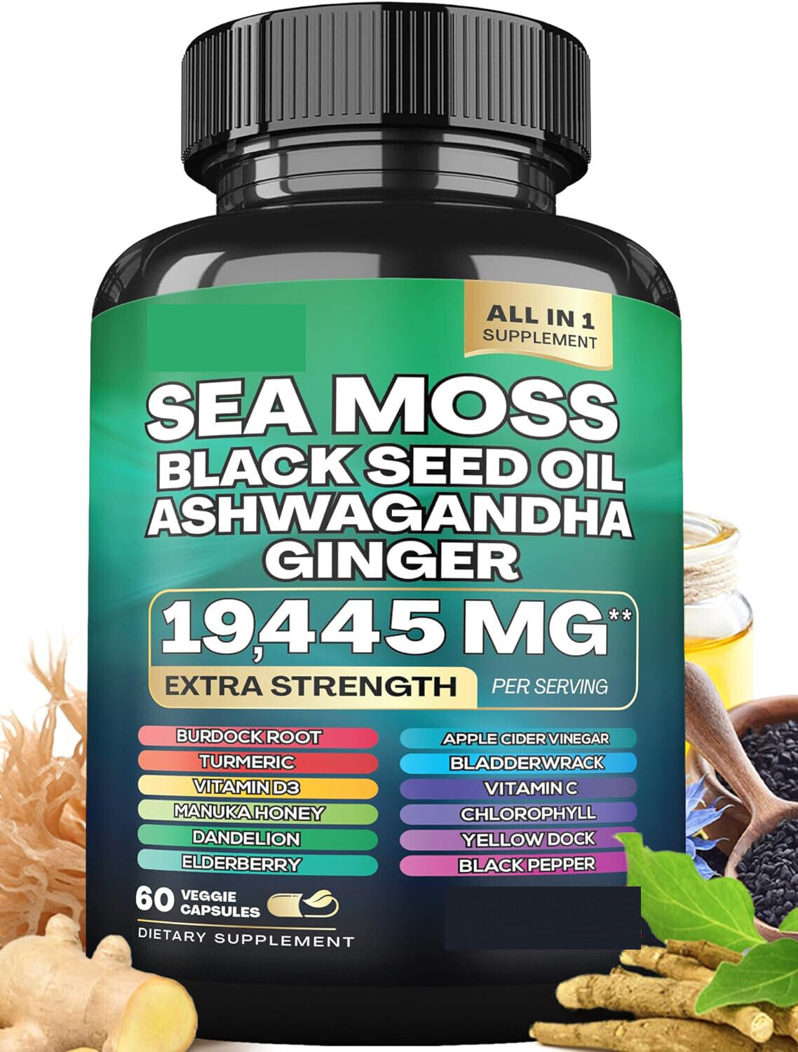 Sea Moss 7000Mg Black Seed Oil 4000Mg Ashwagandha 2000Mg Turmeric 2000Mg