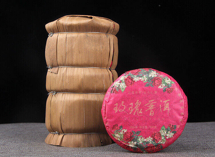100g Pu-erh Ripe Tea Rose Ripe Tea Cake 普洱茶熟茶玫瑰花普熟茶饼三级普洱+玫瑰花陈香花香茶饼