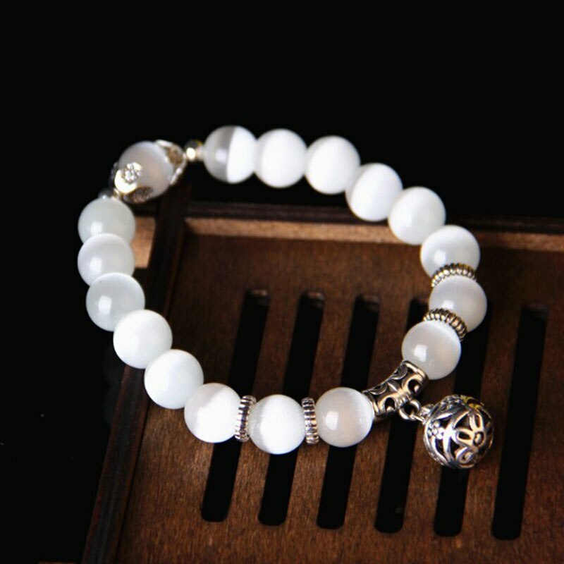 White Cat Eye Beads Bracelet Weight Loss Therapy Lucky Pendant Fashion Bracelet