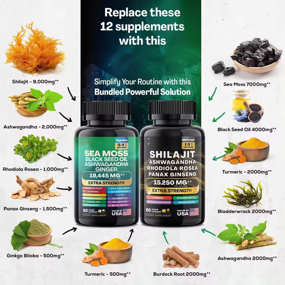 Sea Moss Bundle Black Seed Multivitamin & Shilajit Power Combo Kidney health
