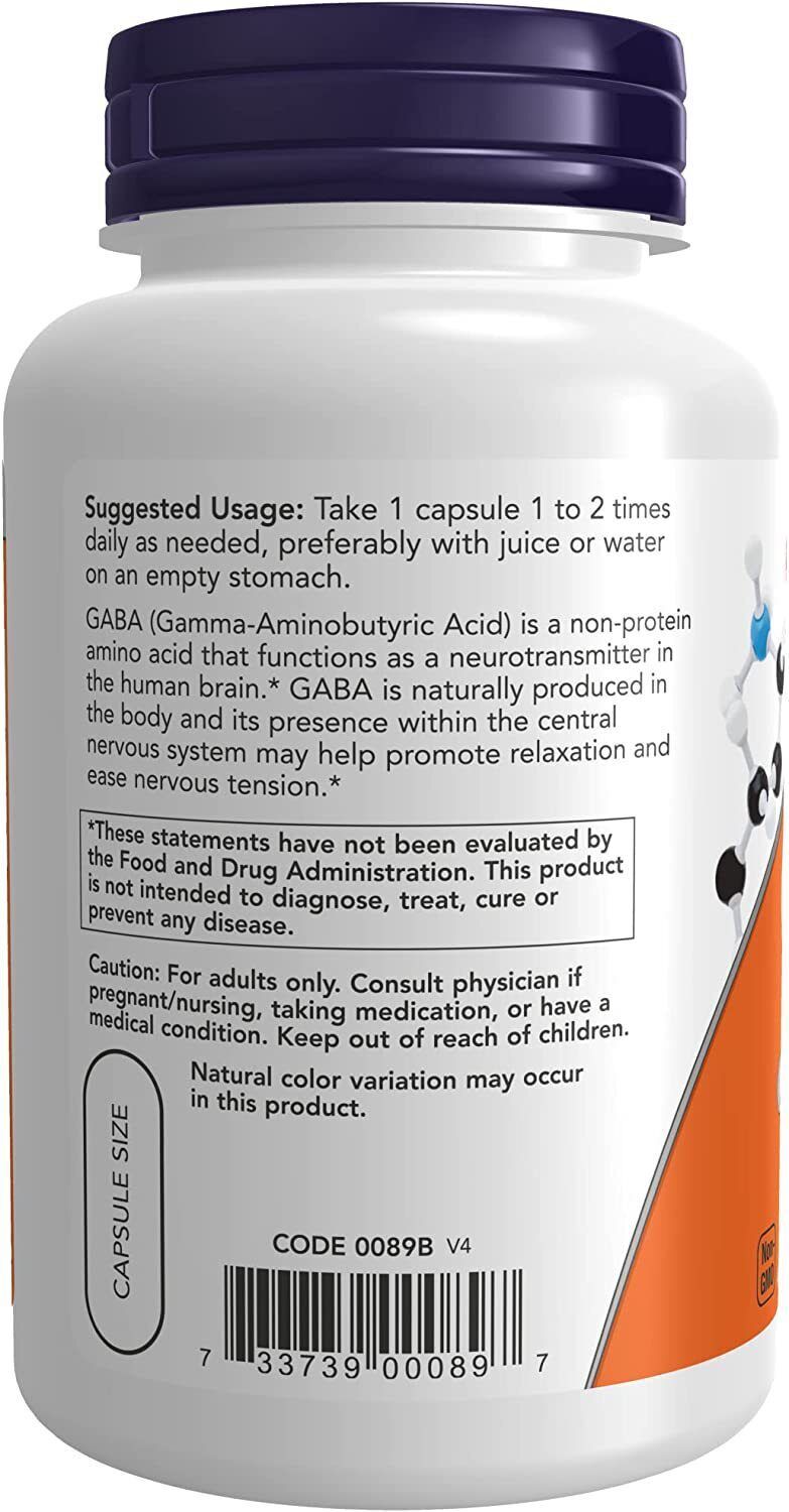 GABA Capsules 100ct - Gamma-Aminobutyric Acid Supplement for Relaxation