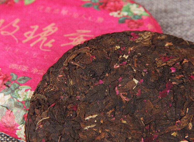 100g Pu-erh Ripe Tea Rose Ripe Tea Cake 普洱茶熟茶玫瑰花普熟茶饼三级普洱+玫瑰花陈香花香茶饼