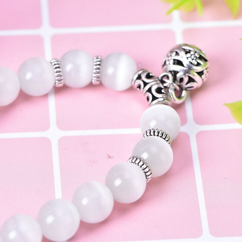 White Cat Eye Beads Bracelet Weight Loss Therapy Lucky Pendant Fashion Bracelet