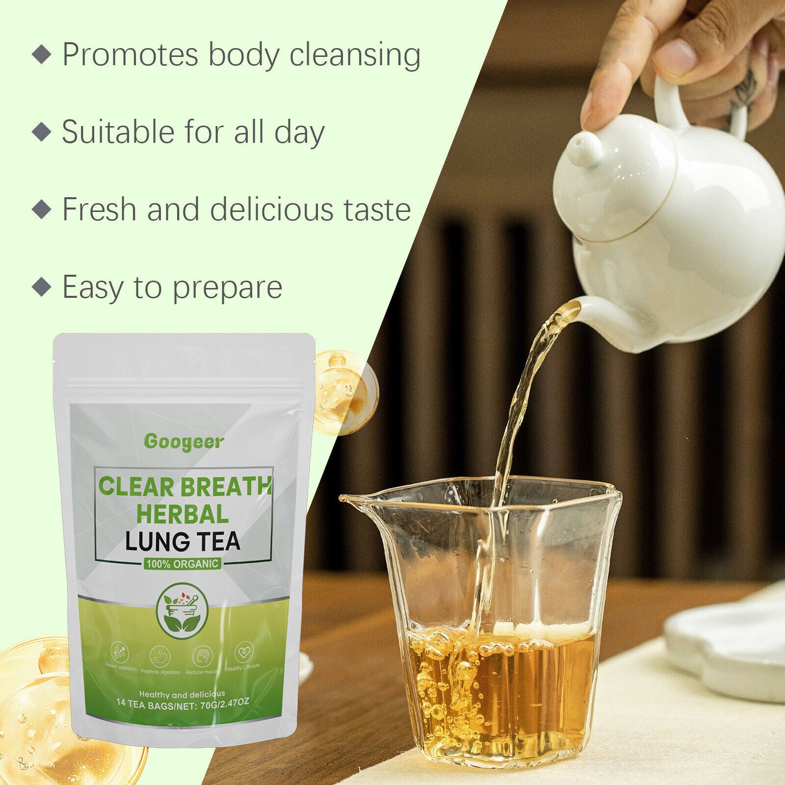 100% Organic Natural Respiratory Support Googeer Breath Herbal Lung Tea