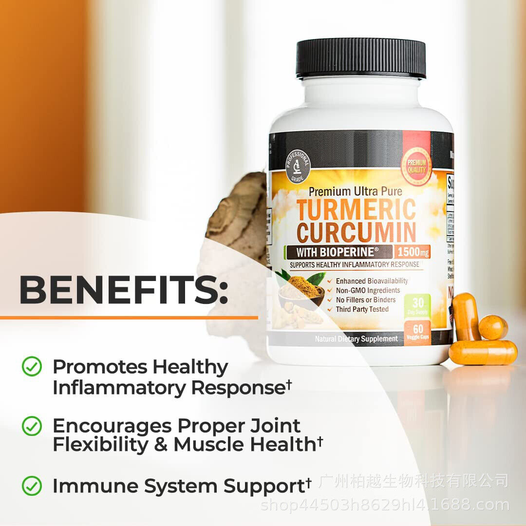 1500mg Turmeric Curcumin Capsules with Biopterin High Absorption Triple Strength
