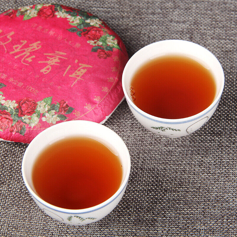 100g Pu-erh Ripe Tea Rose Ripe Tea Cake 普洱茶熟茶玫瑰花普熟茶饼三级普洱+玫瑰花陈香花香茶饼