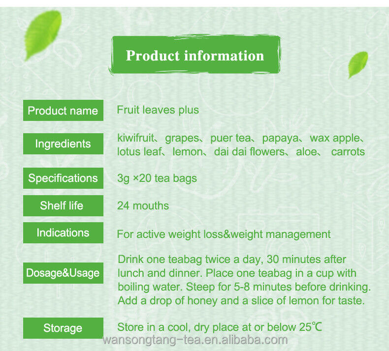 Fruit Leaves Plus Fruit Flavor Slimming Tea Hot Sale in Africa 3g*20 Bags