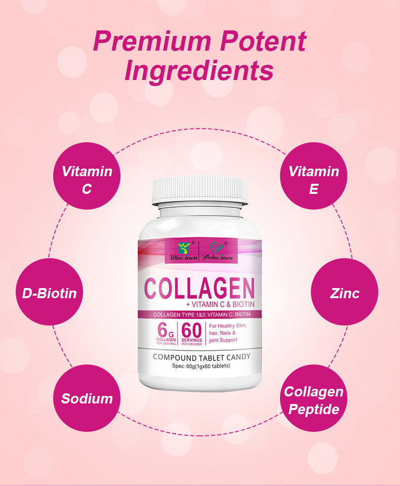 Collagen Vitamin C Biotin Tablets for Healthy Skin Hair Nail 60tablets/bottle