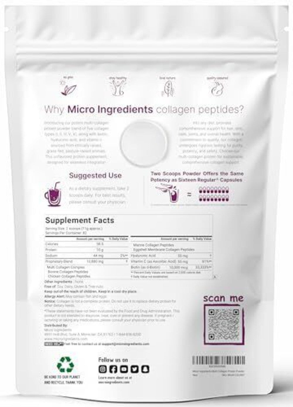 Multi Collagen Protein Powder, 2 Pounds – Type I,II,III,V,X with Biotin 10000...