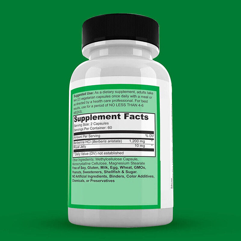 Berberine Plus 1200mg Per Serving - 120 Veggie Capsules Royal Jelly, Supports