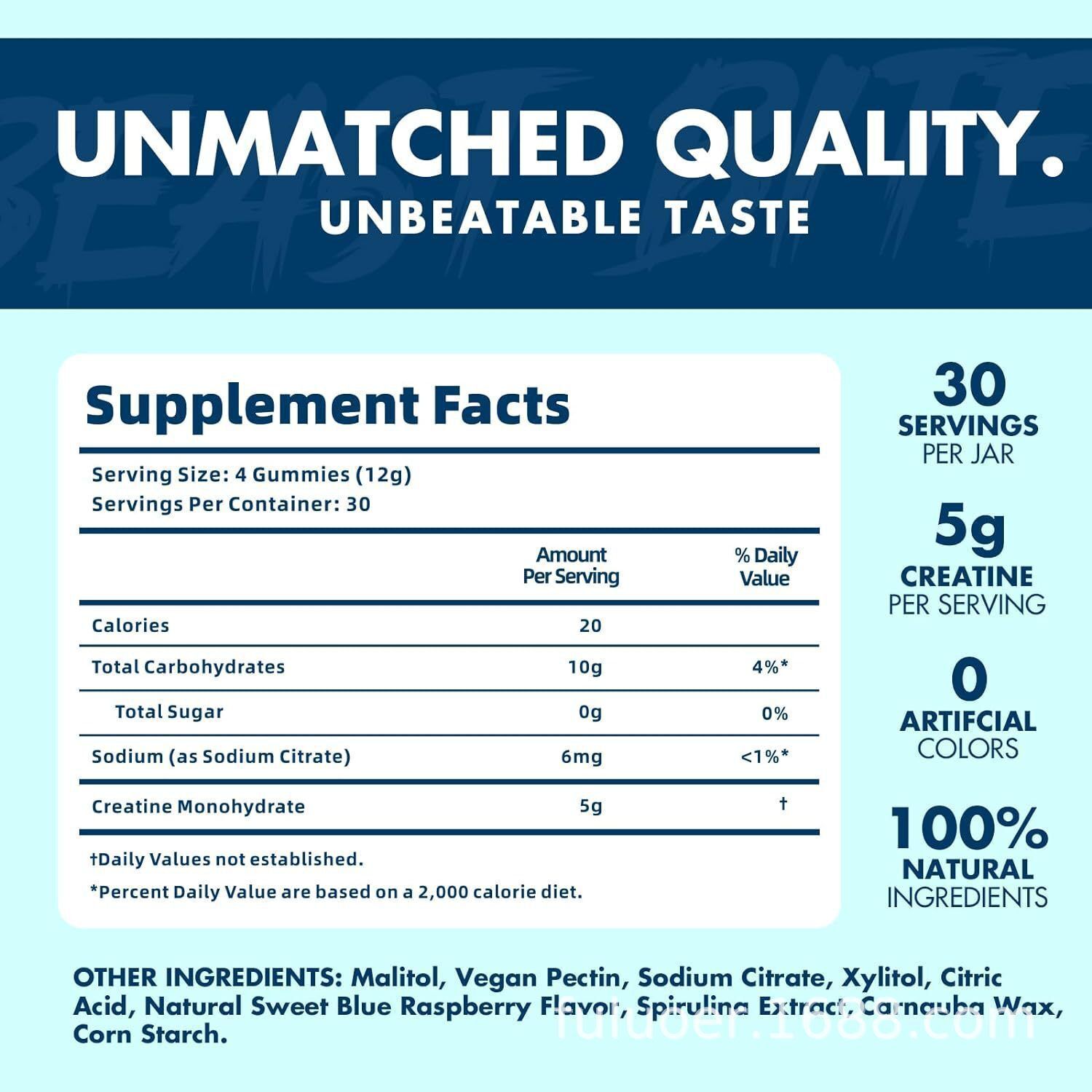 CREATINE INFUSED GUMMIES Beast Bites Supplements Sweet Blue Raspberry 150ct.