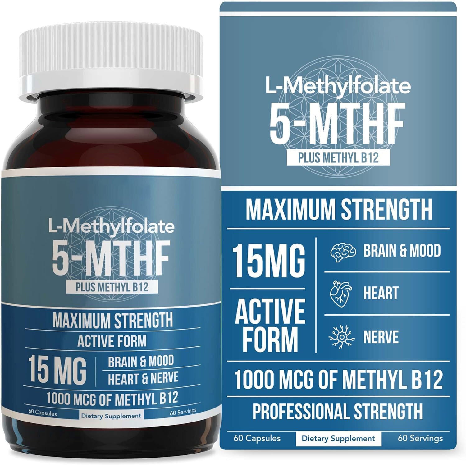 L-Methylfolate 5-MTHF Capsules - High-Potency Folate Supplement 60 Serving