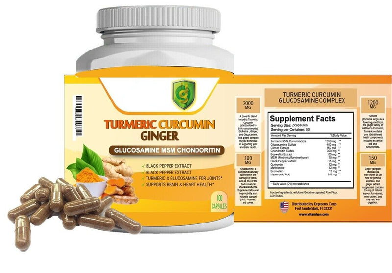 100% Natural Turmeric Curcumin  Arthritis Joint supportwith Ginger Black Pepper