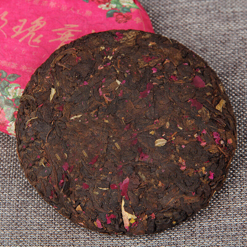 100g Pu-erh Ripe Tea Rose Ripe Tea Cake 普洱茶熟茶玫瑰花普熟茶饼三级普洱+玫瑰花陈香花香茶饼