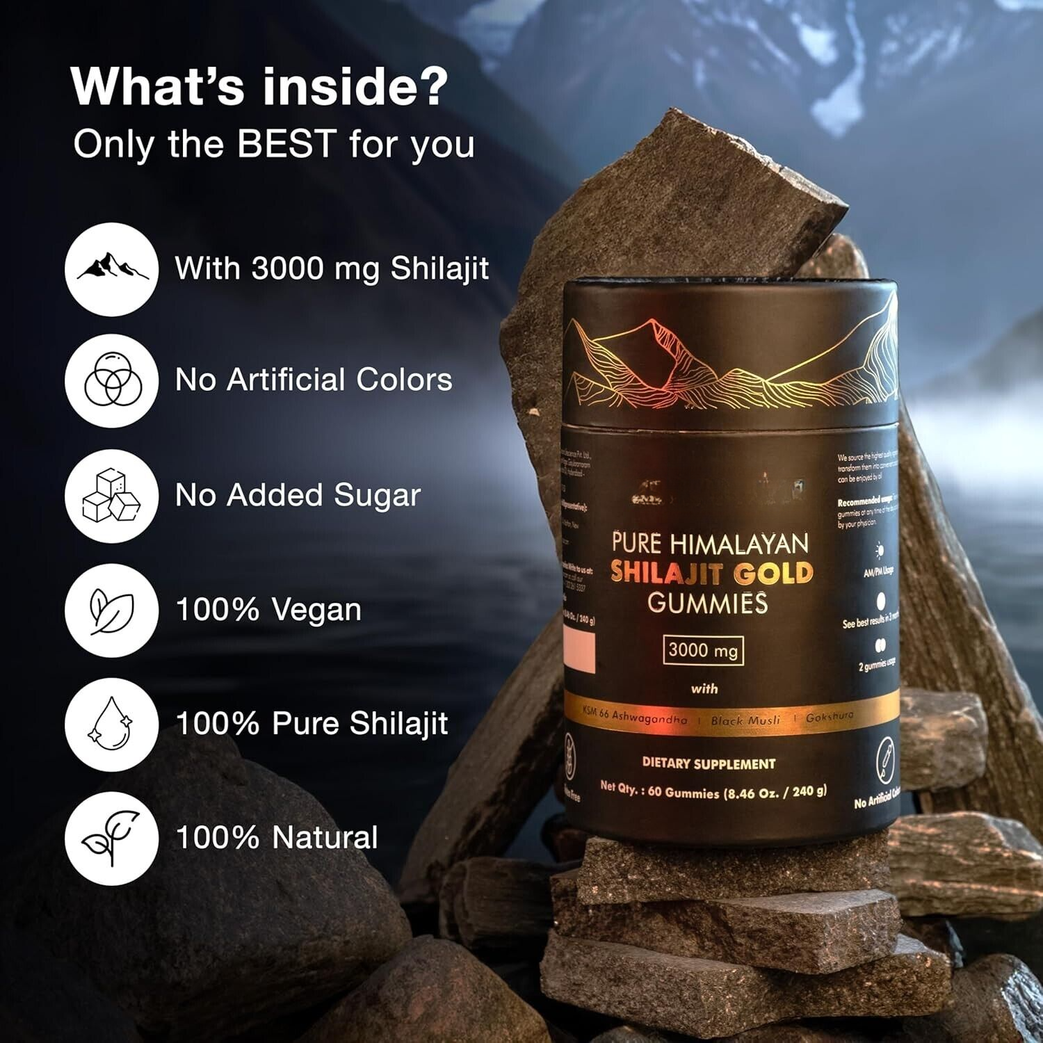 Reine Himalaya Shilajit Gummies Gold Laborgeprüft  Ohne Zuckerzusatz Ashwagandha