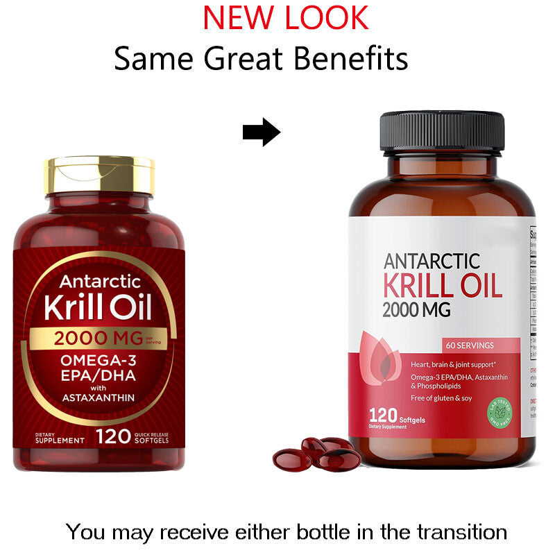 Antarctic Krill Oil 2000 mg 120 Softgels | Omega-3 EPA, DHA, with Astaxanthin