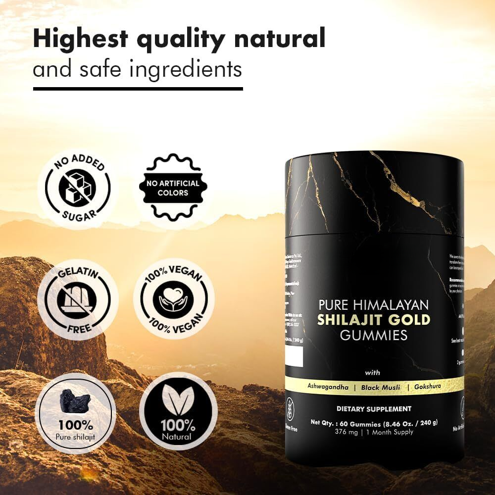 Pure Himalayan Shilajit Gummies Immune Support with Ashwagandha,Chaga Mushroom
