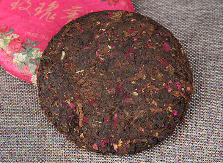 100g Pu-erh Ripe Tea Rose Ripe Tea Cake 普洱茶熟茶玫瑰花普熟茶饼三级普洱+玫瑰花陈香花香茶饼