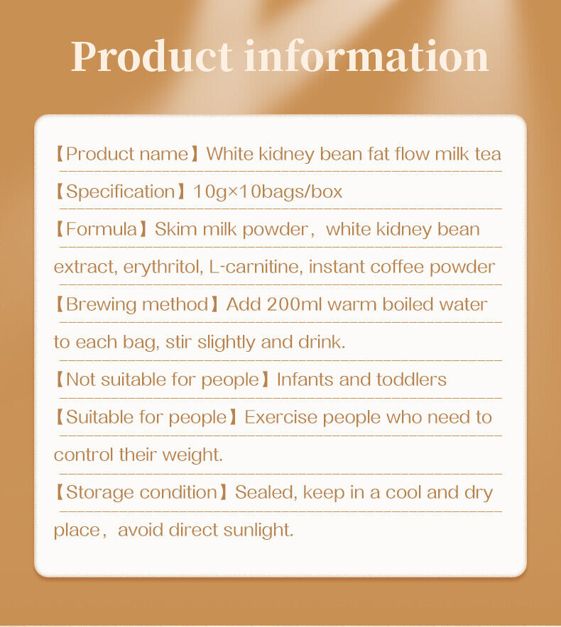 Slimming Tea Weight Loss White Kidney Beanfat Flow Milk Tea 10g*10 bags