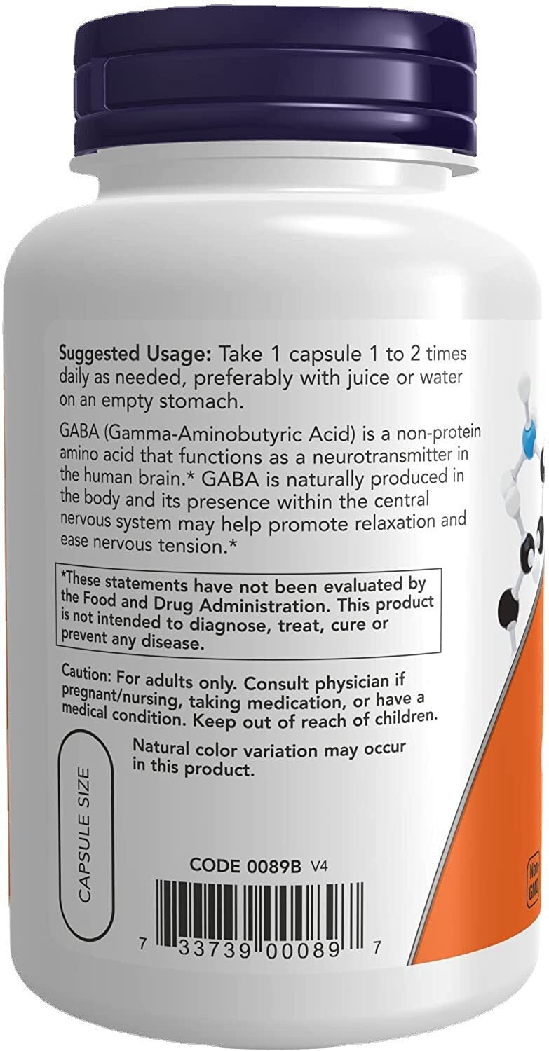 GABA Capsules 100ct - Gamma-Aminobutyric Acid Supplement for Relaxation