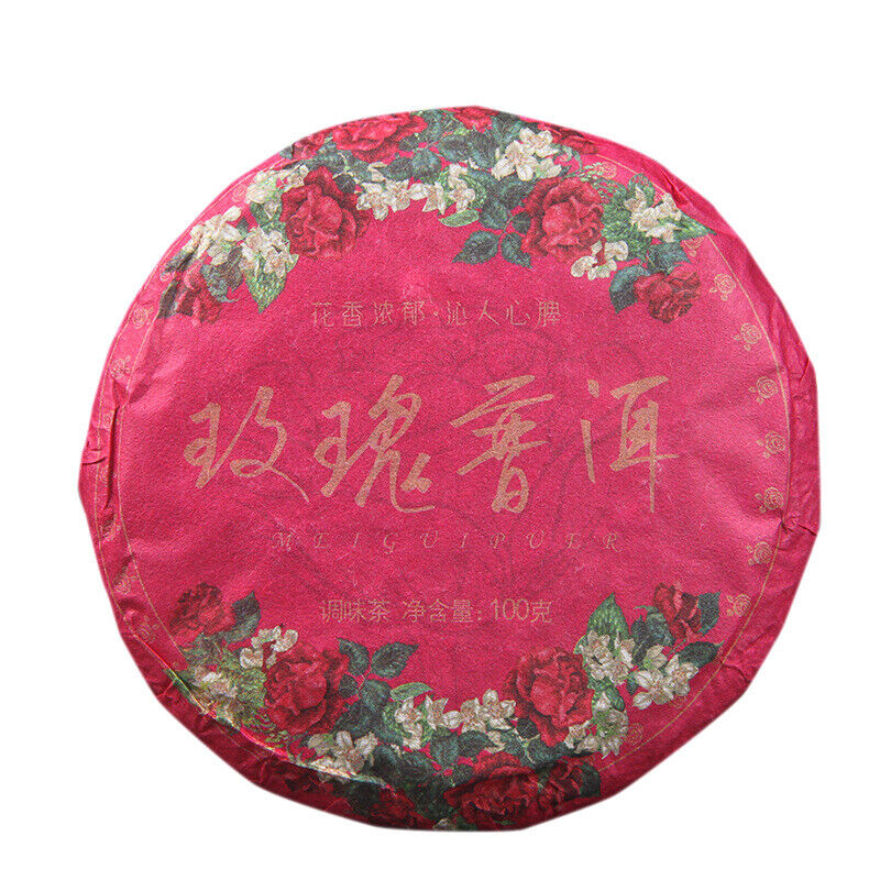 100g Pu-erh Ripe Tea Rose Ripe Tea Cake 普洱茶熟茶玫瑰花普熟茶饼三级普洱+玫瑰花陈香花香茶饼