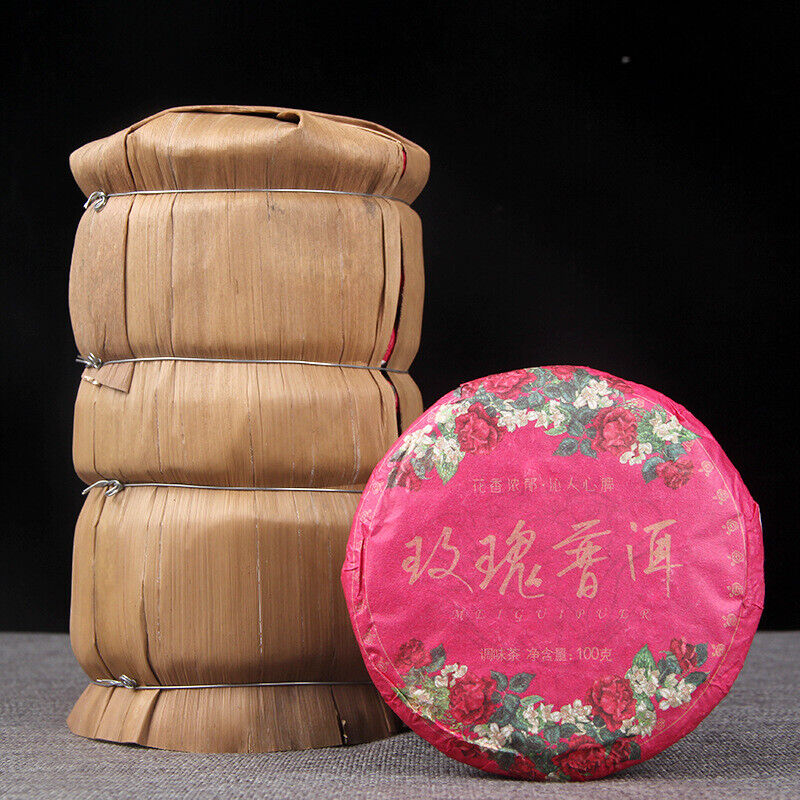 100g Pu-erh Ripe Tea Rose Ripe Tea Cake 普洱茶熟茶玫瑰花普熟茶饼三级普洱+玫瑰花陈香花香茶饼