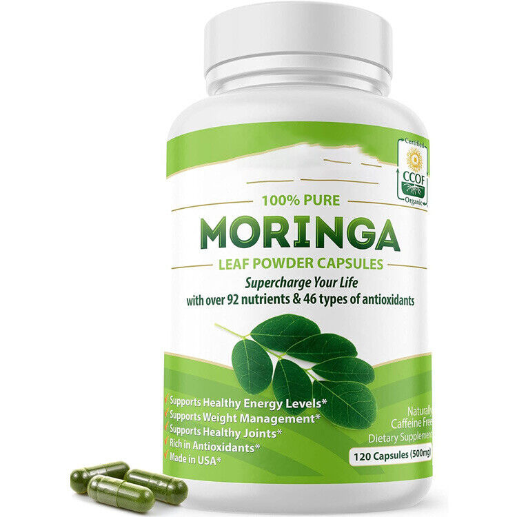 Organic Moringa Capsules 100% Pure 120 Caps, Natural Energy & Immunity Boost
