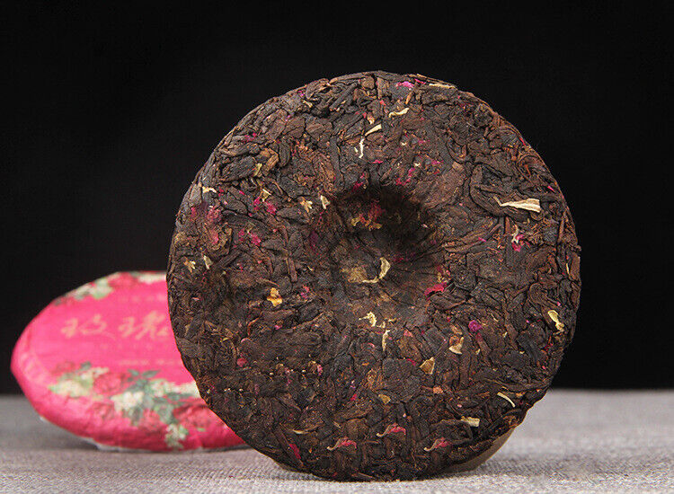 100g Pu-erh Ripe Tea Rose Ripe Tea Cake 普洱茶熟茶玫瑰花普熟茶饼三级普洱+玫瑰花陈香花香茶饼