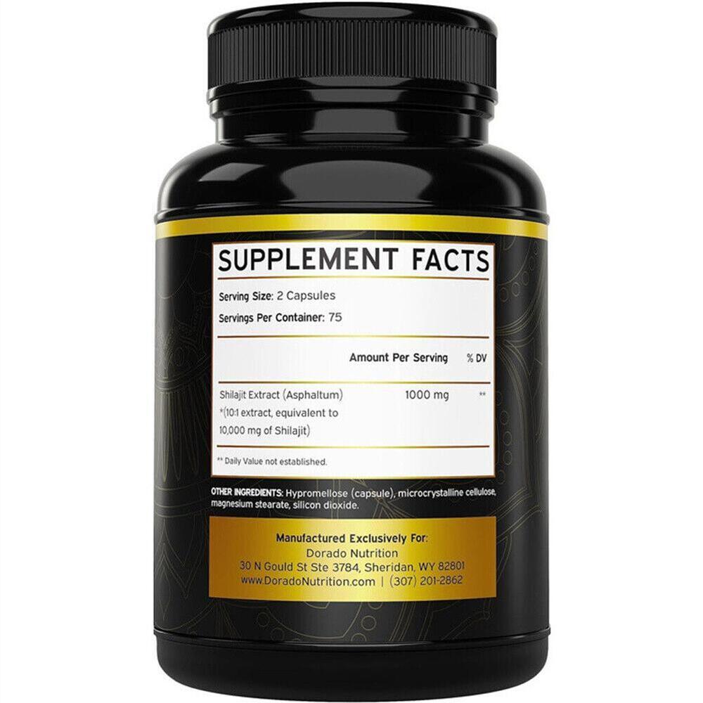 Pure Shilajit 10000mg 150Caps Asphaltum Naturally Occurring Fulvic Acid Non GMO