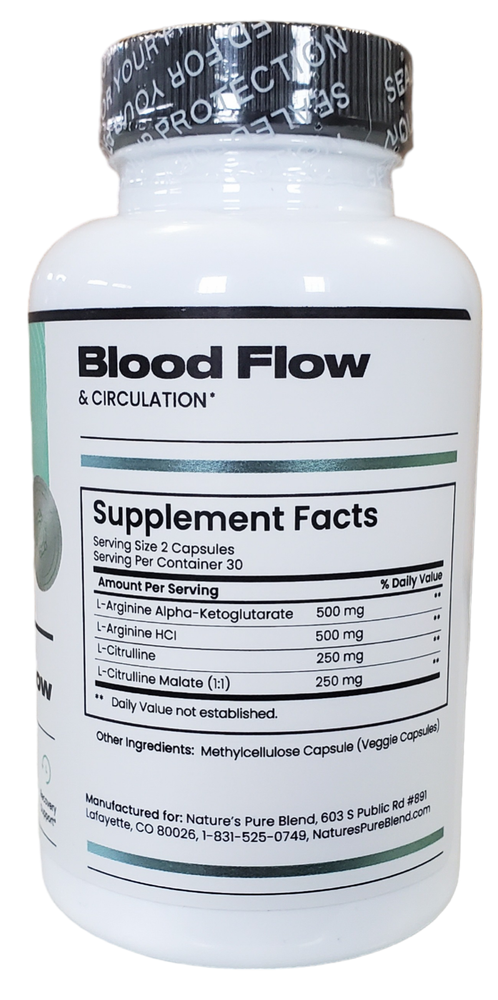 NITRIC OXIDE FLOW Nature Pure Blend L-Arginine Heart Circulation Blood Pressure