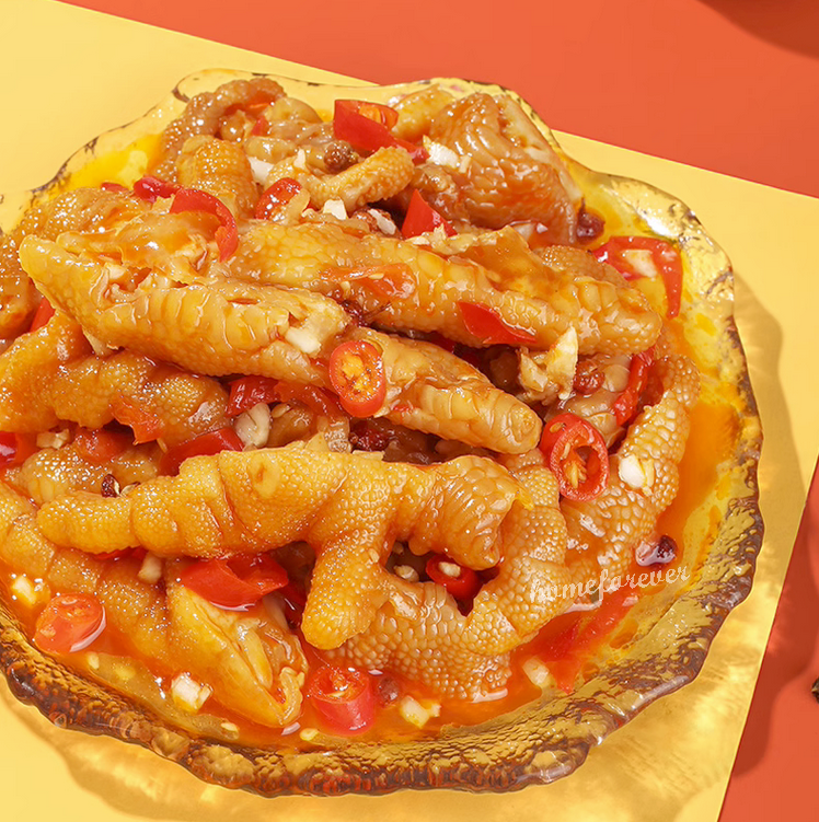 75g x 4 Taschen Baicaowei Würzige Hühnerfüße Snacks ohne Knochen 百草味去骨凤爪剁椒酸辣味