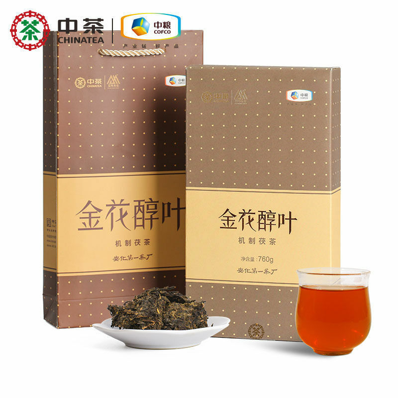 CHINATEA Dark Tea Hunan Anhua Dark Tea Golden Flower Leaf Fu Brick Tea 760g