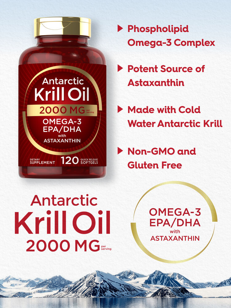 Antarctic Krill Oil 2000 mg 120 Softgels | Omega-3 EPA, DHA, with Astaxanthin