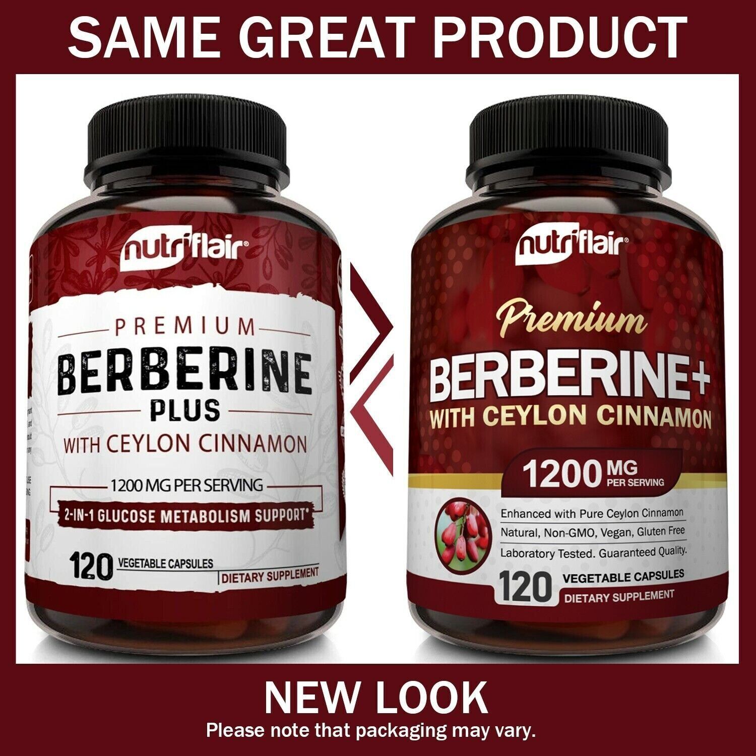 Premium Berberine HCL 1200mg with Organic Ceylon Cinnamon - 120 Capsules