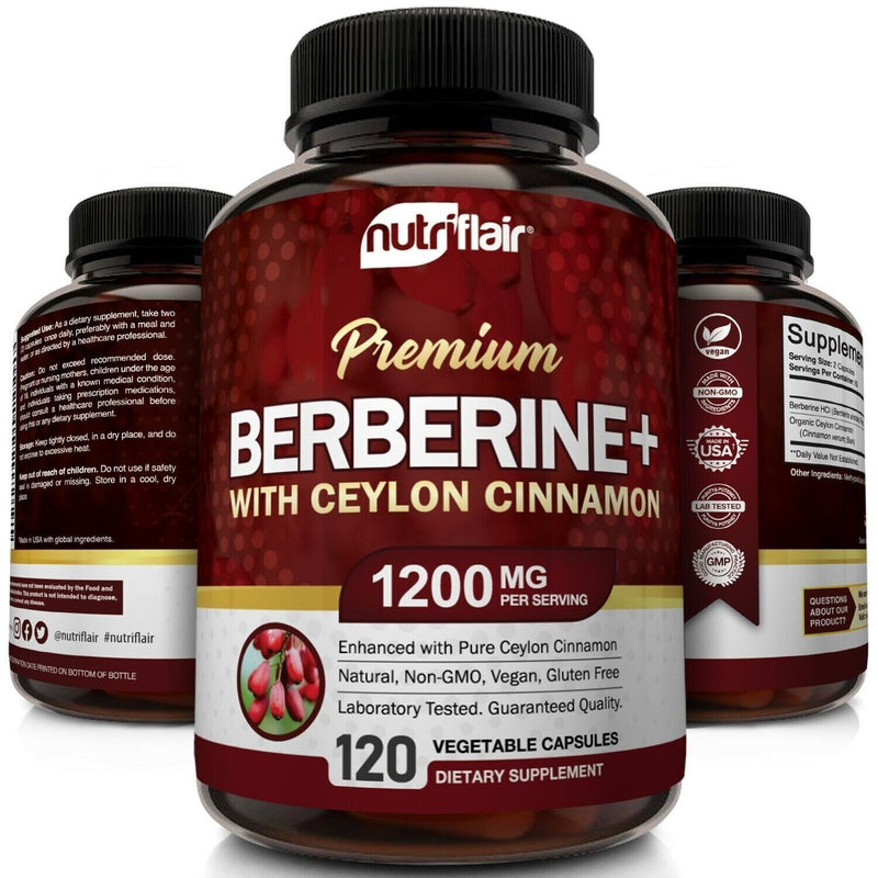 Premium Berberine HCL 1200mg with Organic Ceylon Cinnamon - 120 Capsules