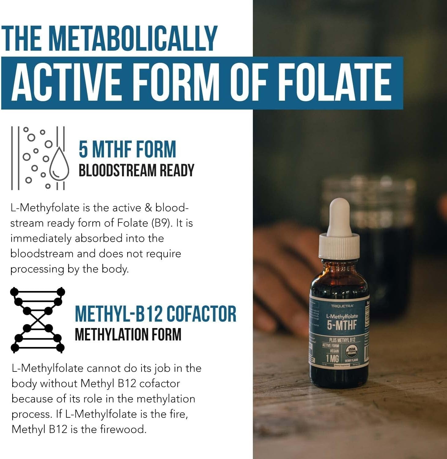 L-Methyl Folate 15mg + Methyl B12 Cofactor - Organic Berry Flavor