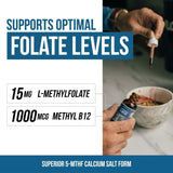 L-Methyl Folate 15mg + Methyl B12 Cofactor - Organic Berry Flavor