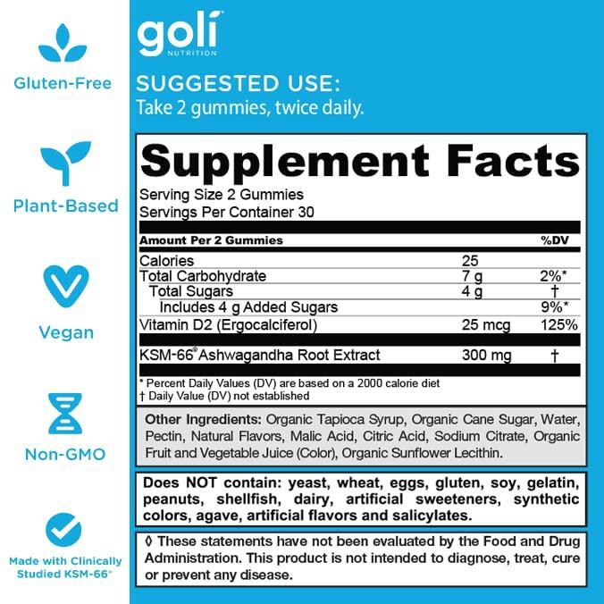 3 PCS! Goli Nutrition Ashwagandha Gummies Mixed Berry 60 Count Gummies-USA