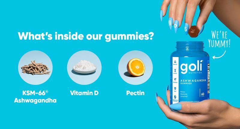 3 Pcs Goli Nutrition Ashwagandha Gummies Mixed Berry 60 Count Gummies-USA