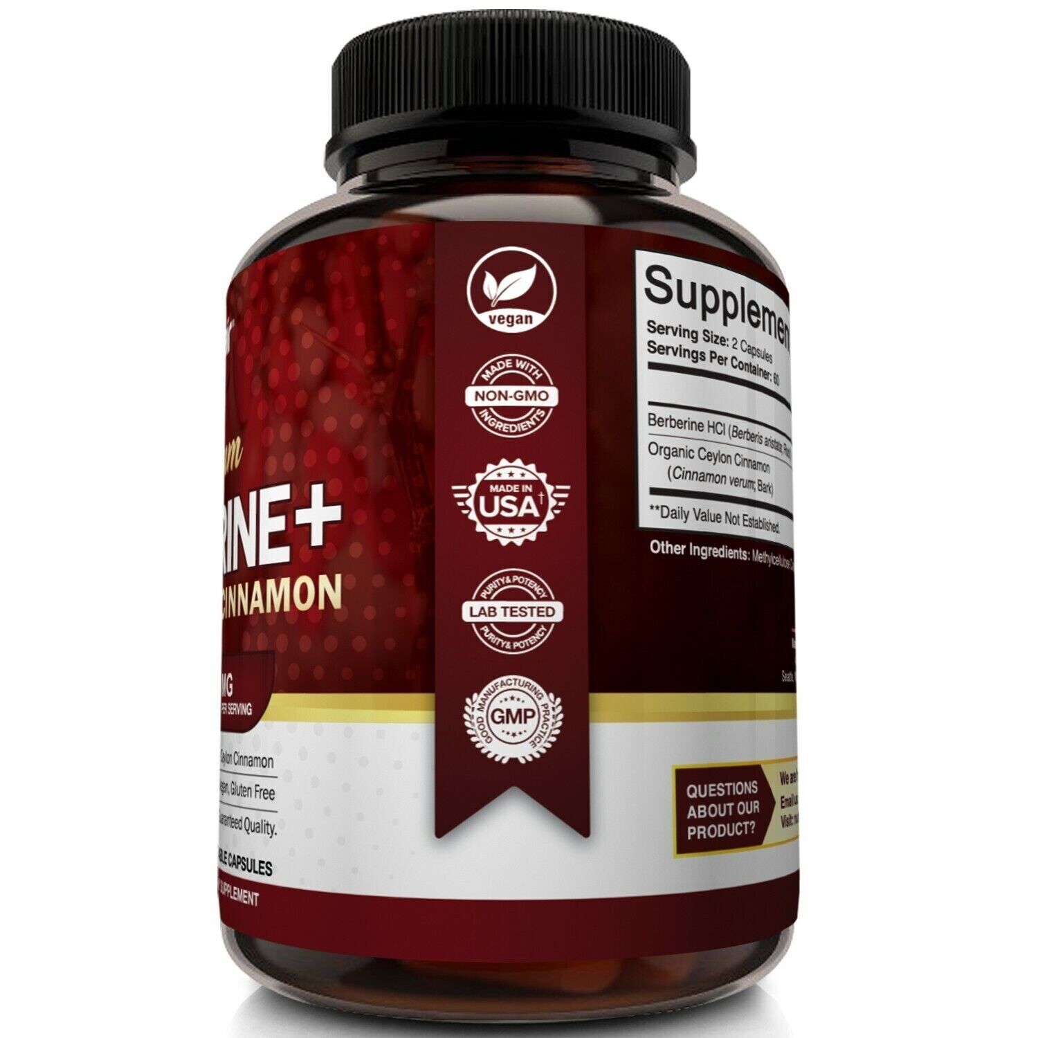 Premium Berberine HCL 1200mg with Organic Ceylon Cinnamon - 120 Capsules